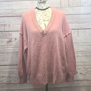 Free People v neck shaggy knit sweater